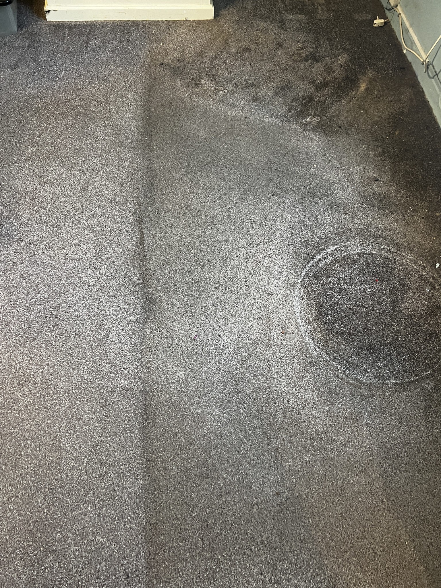 Clean stripe pulled through a dark grey carpet mid clean