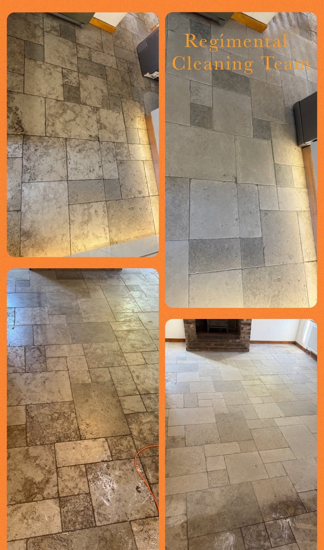 Natural stone flag floor before and after cleaning